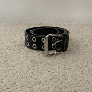 Black Double-Row Grommet Leather Belt